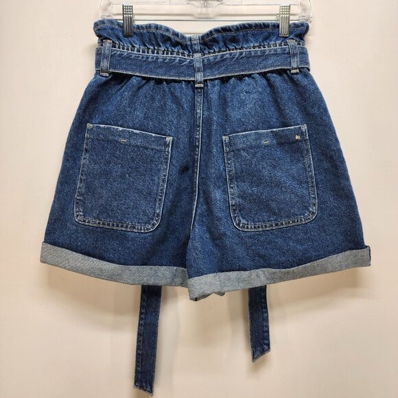 Zara Short Size 6 Women’s Paperbag Tie Waist Large Pockets Cotton Blue - Picture 9 of 9